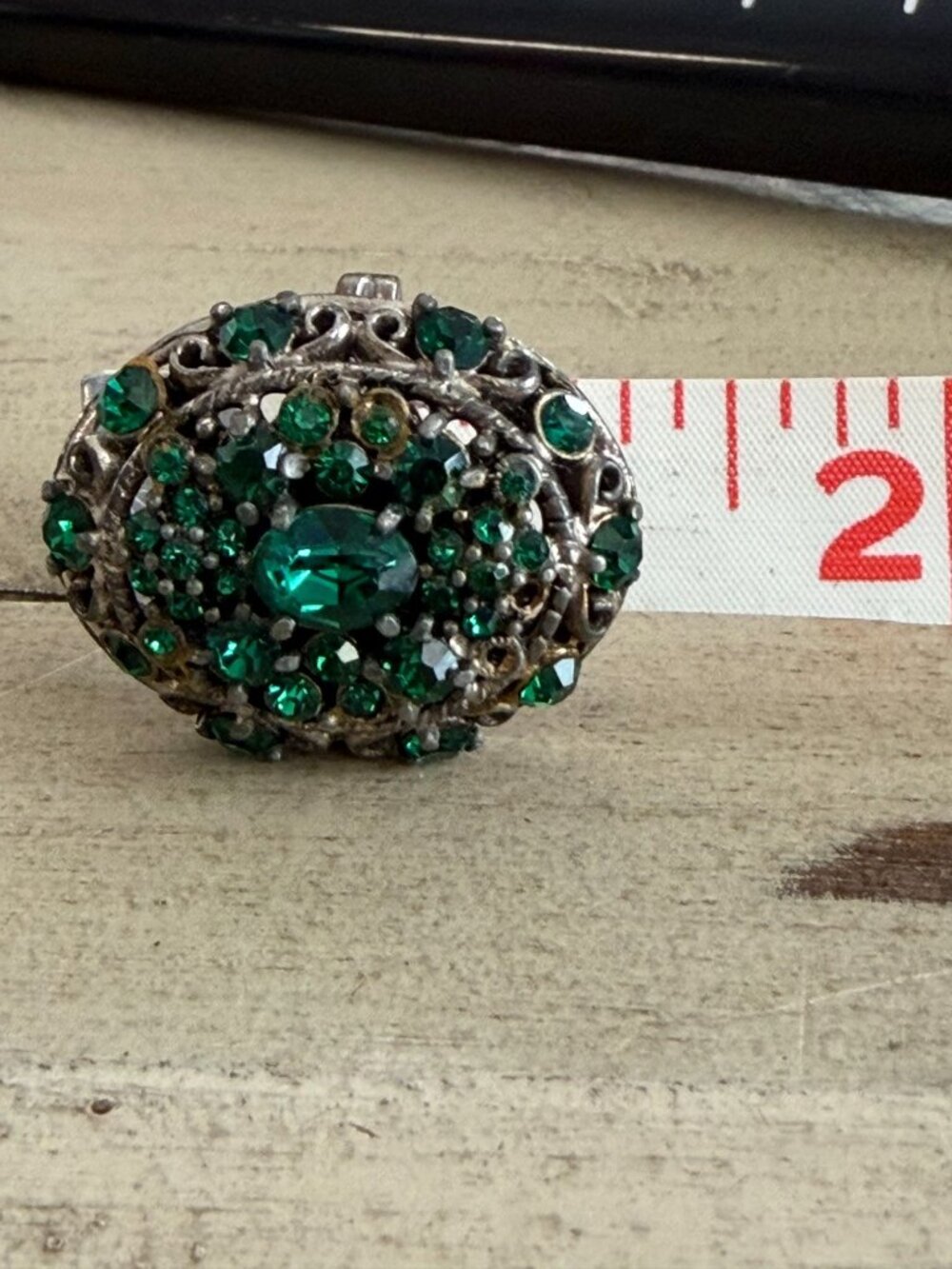 Vintage Statement Signed Hollycraft Adjustable Size Green Rhinestone Ring  READ - Picture 6 of 6
